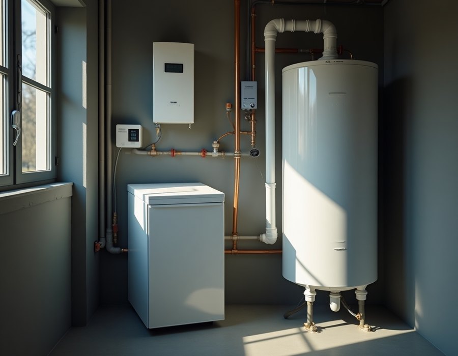 Instalacja pompy ciepła z buforem i rozdzielaczem w pomieszczeniu technicznym